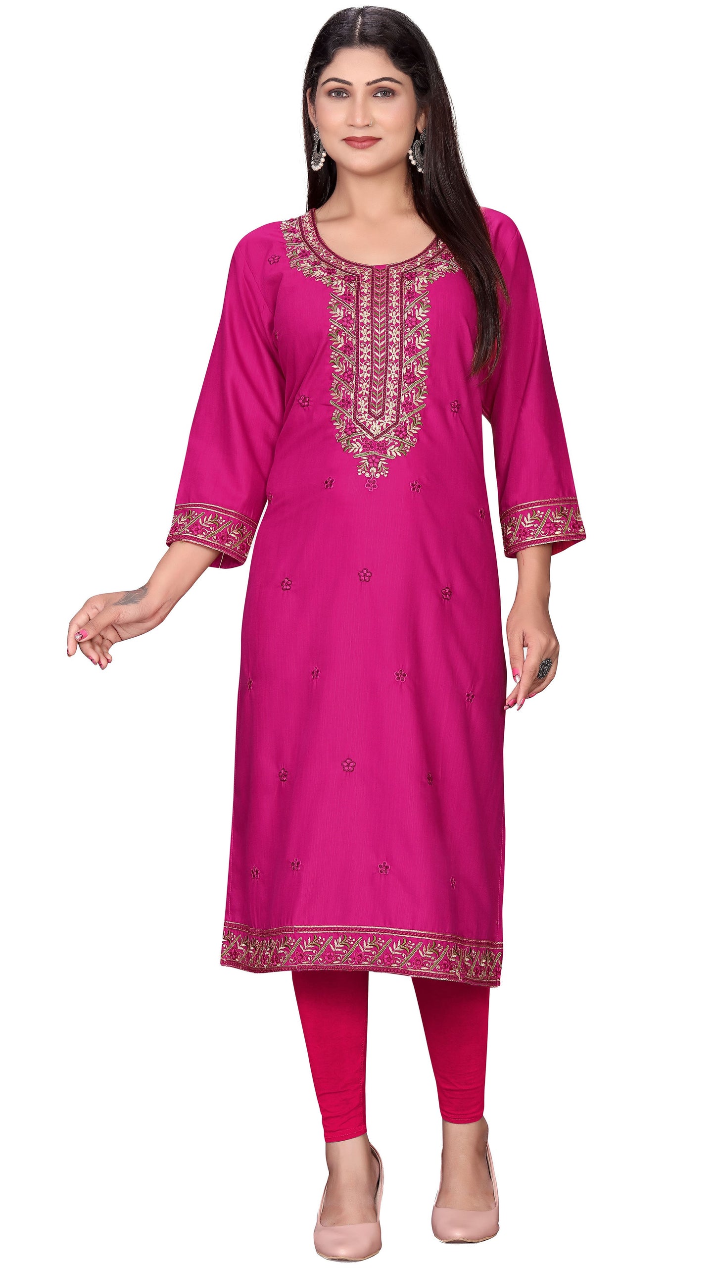 PU Fashion Women's Embroidered Straight Kurti | Elegant Festive & Office Wear