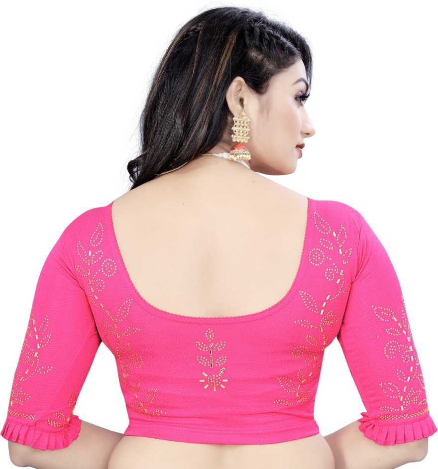 PU Fashion Stretchable Lycra Readymade Blouse with Frill & Swarovski Work