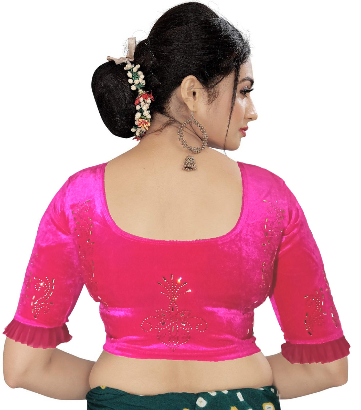 PU Fashion Women's Fancy Velvet Blouse with Golden Shine | Readymade Party Wear Saree Blouse