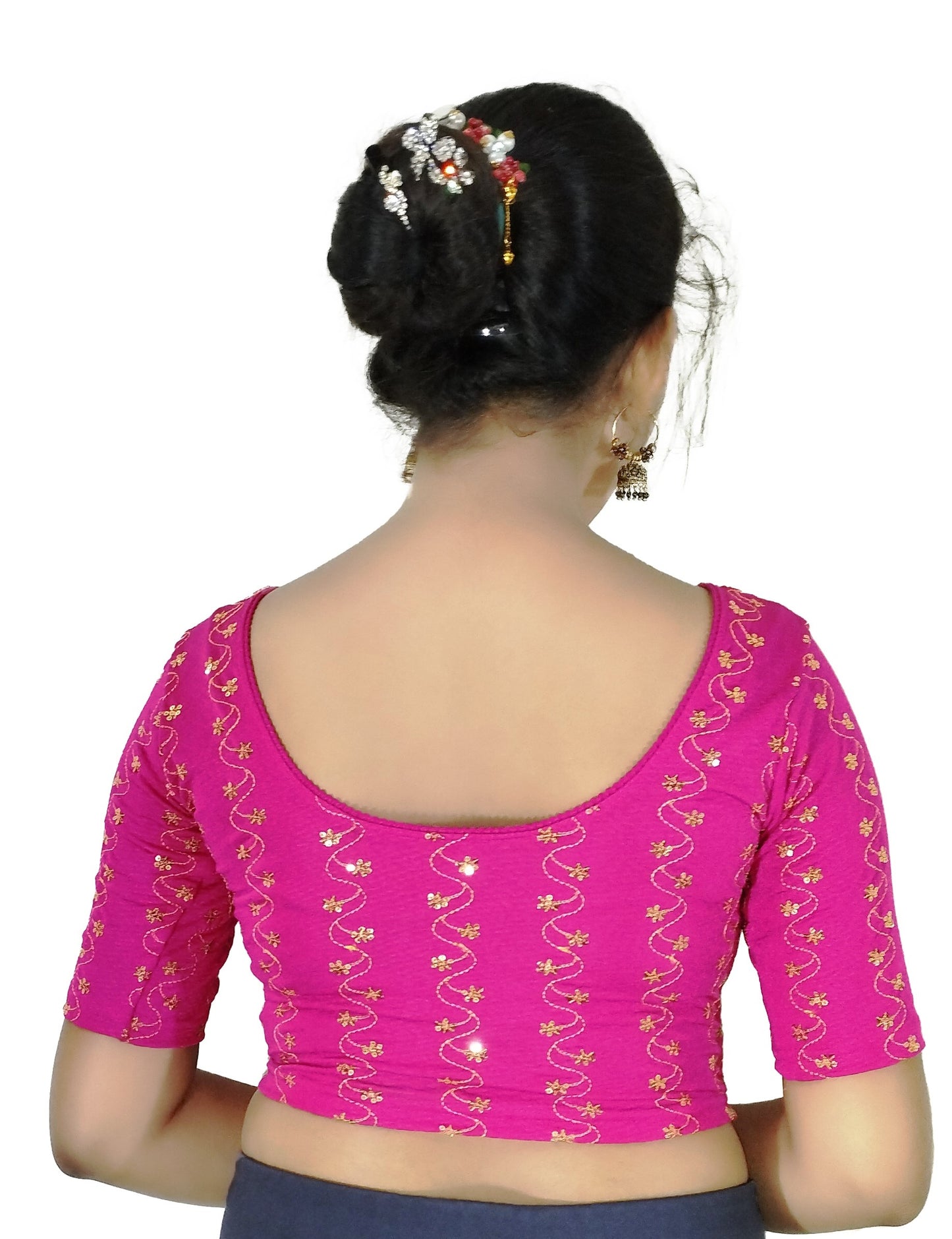 PU Fashion Wine Color Stretchable Embroidered Readymade Blouse for Women