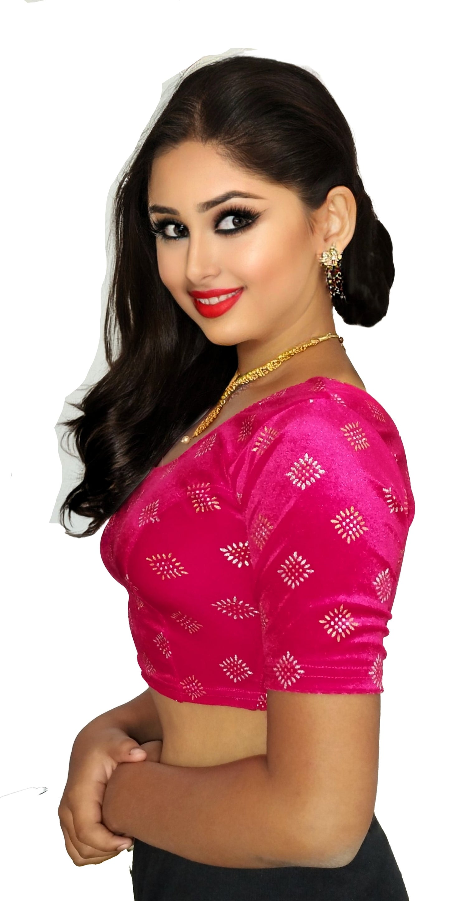 PU Fashion Stretchable Velvet Sequin Blouse for Saree, Lehenga, and Party Wear