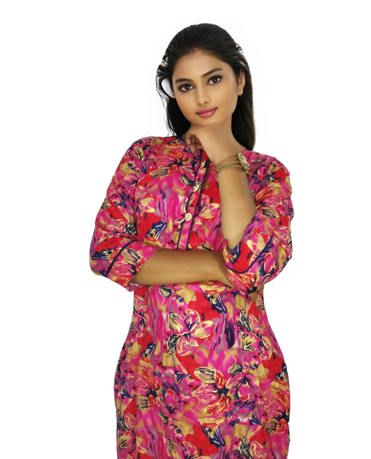 PU Fashion Pure Rayon Rani Pink Floral Printed Kurti for Women | Elegant and Comfortable Daily Wear Straight Kurti