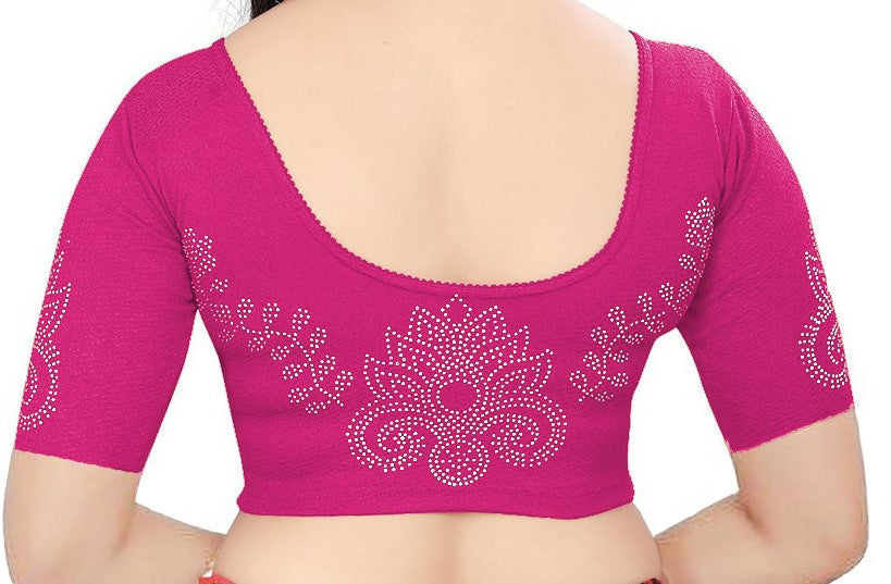 PU Fashion Readymade Lycra Blouse with Frill & Stone Work
