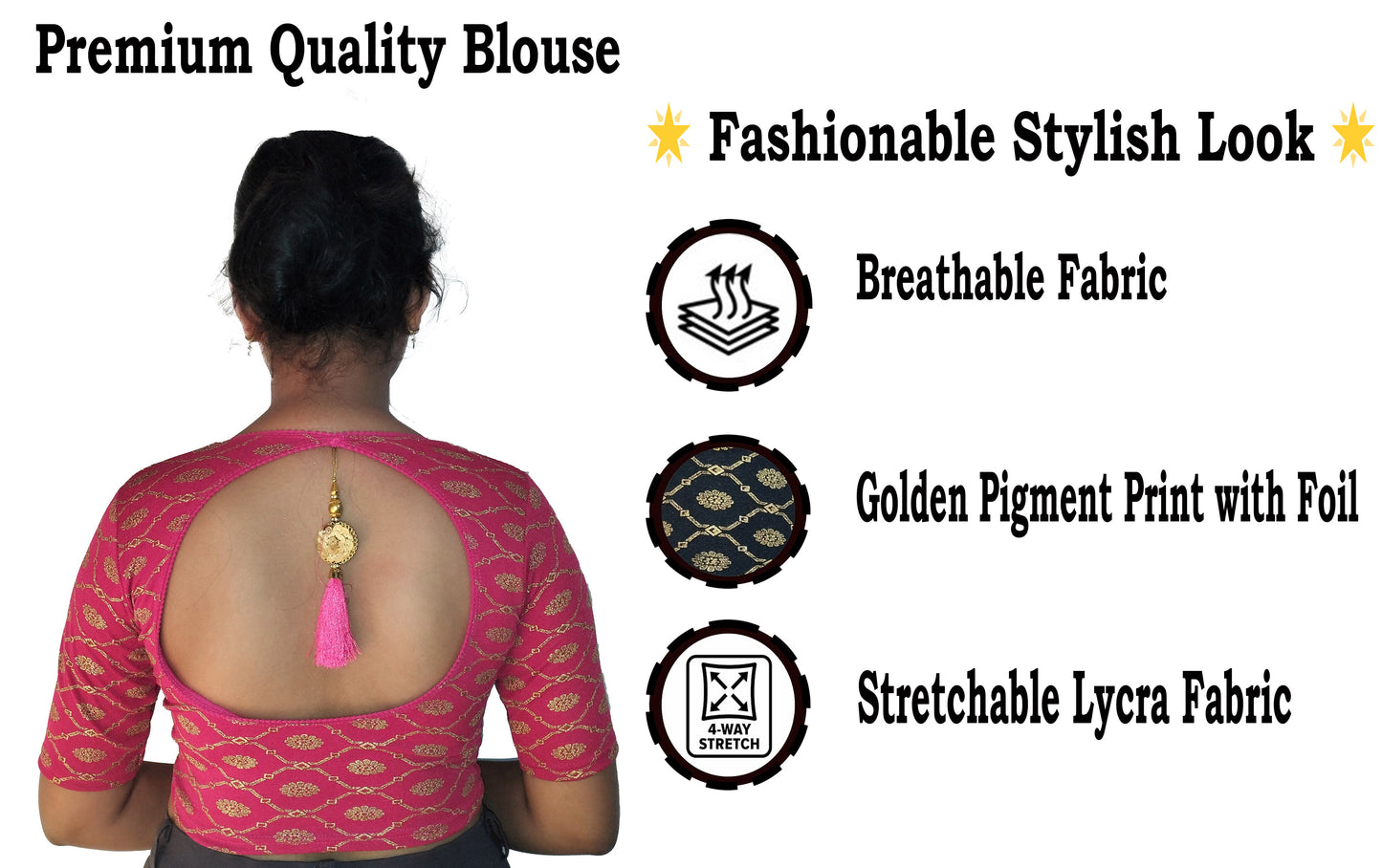 Cotton Lycra Stretchable Readymade Blouse with Fancy Latkan | Soft & Breathable Fabric