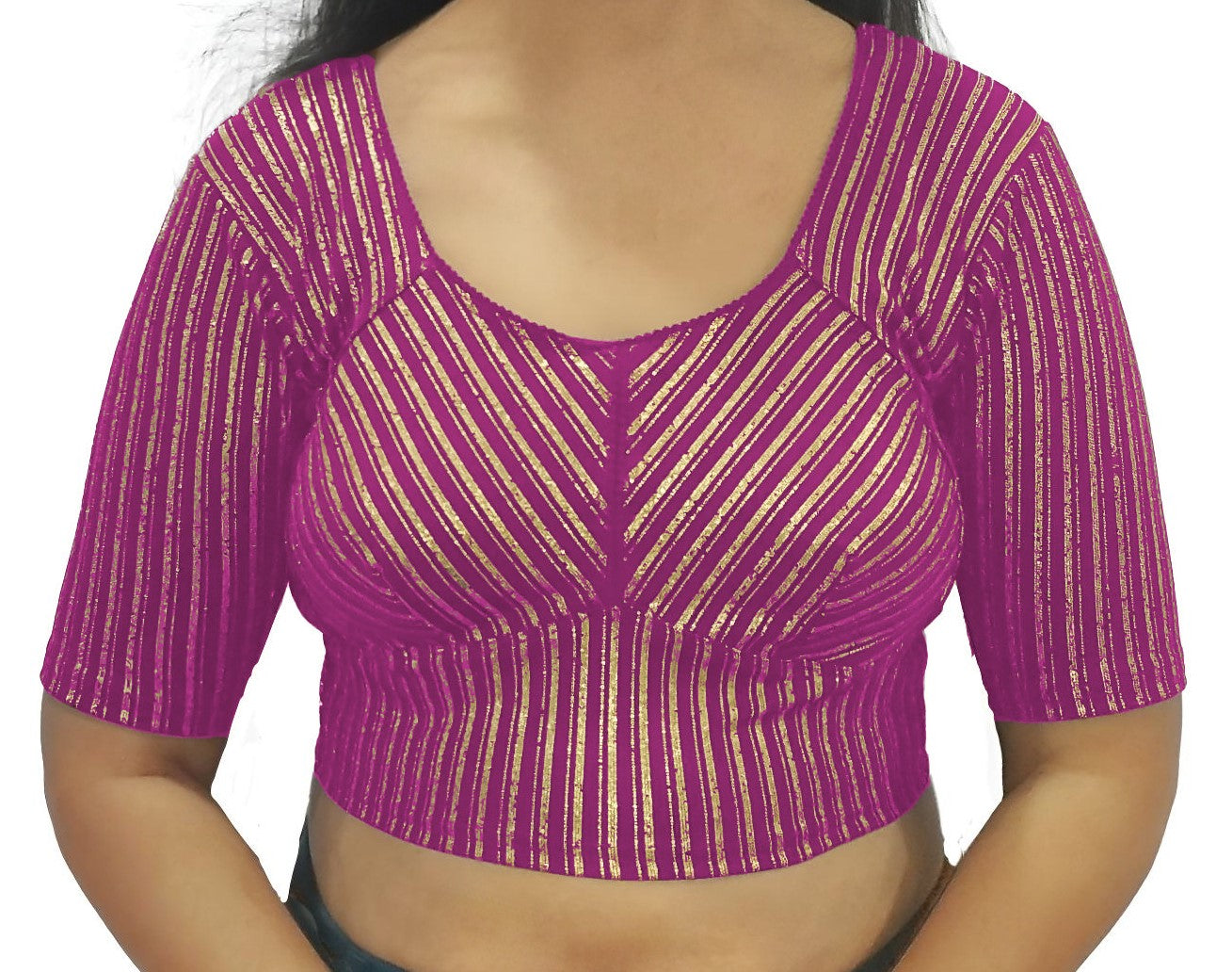 PU Fashion Jacquard Stretchable Saree Blouse | Back Hook & Katroi Design