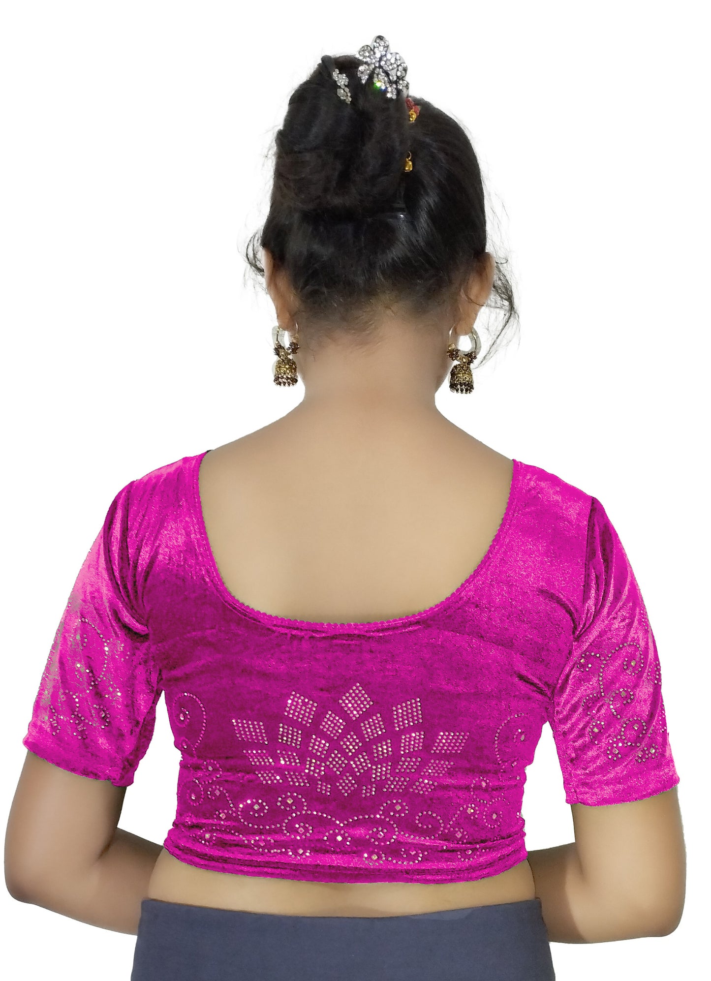 PU Fashion Women's Fancy Velvet Blouse with Stone Work | Stylish Readymade Saree Blouse for Party & Wedding