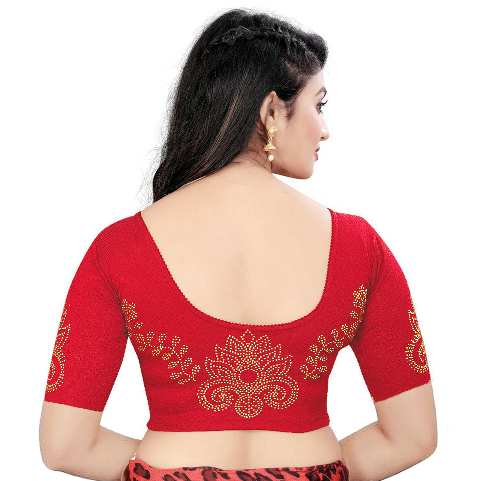 PU Fashion Readymade Lycra Blouse with Frill & Stone Work