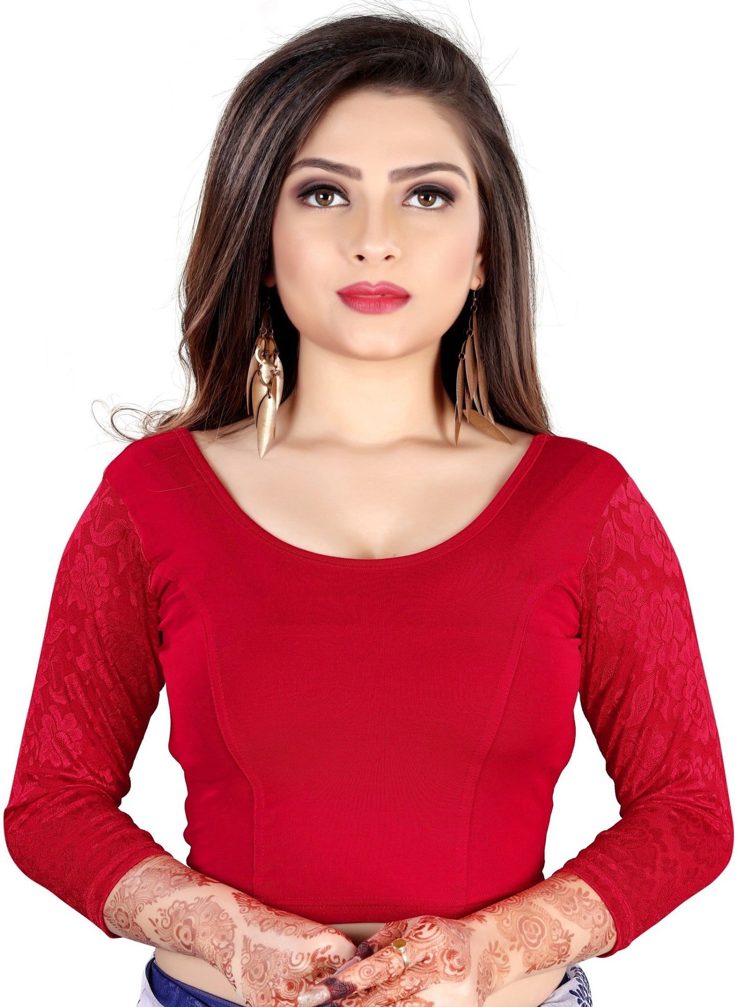 PU Fashion Stretchable Cotton Lycra Blouse – Readymade Long Sleeve Net Choli