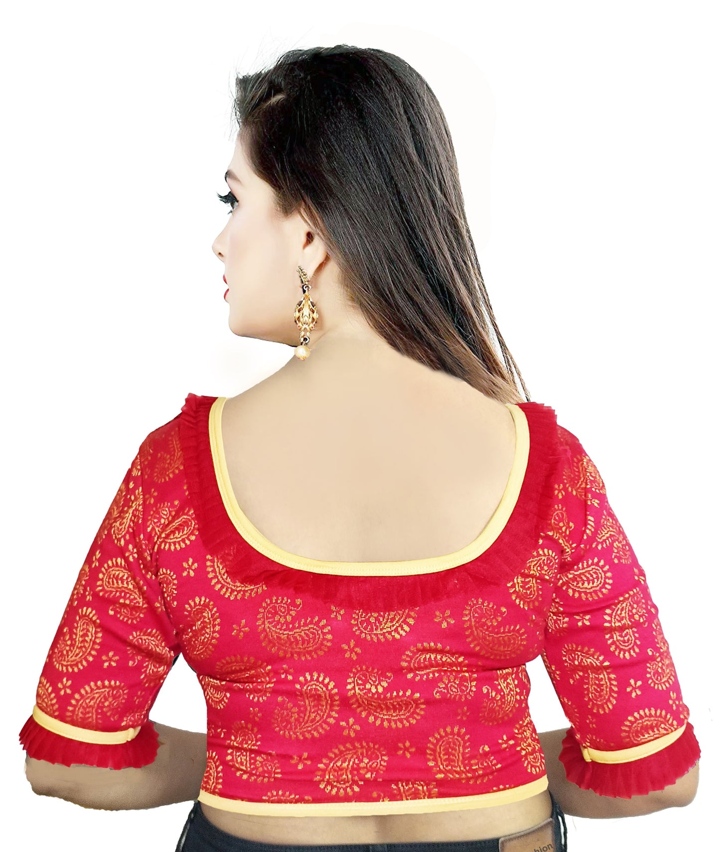 PU Fashion Designer Lycra Blouse – Elegant Paisley Print, Stretchable & Comfortable