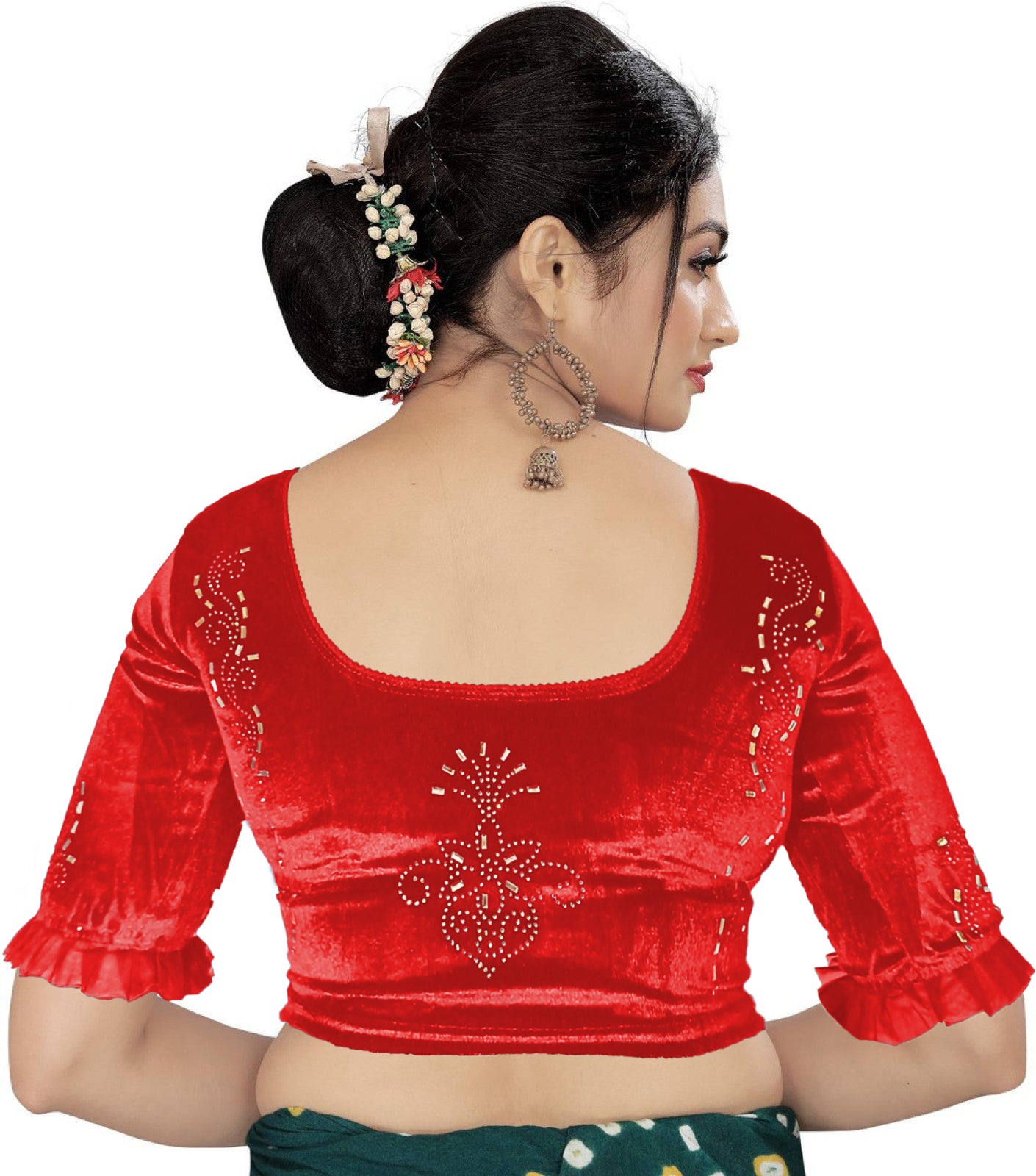 PU Fashion Women's Fancy Velvet Blouse with Golden Shine | Readymade Party Wear Saree Blouse