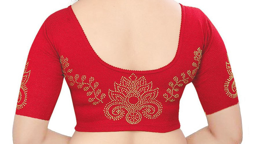 PU Fashion Readymade Lycra Blouse with Frill & Stone Work