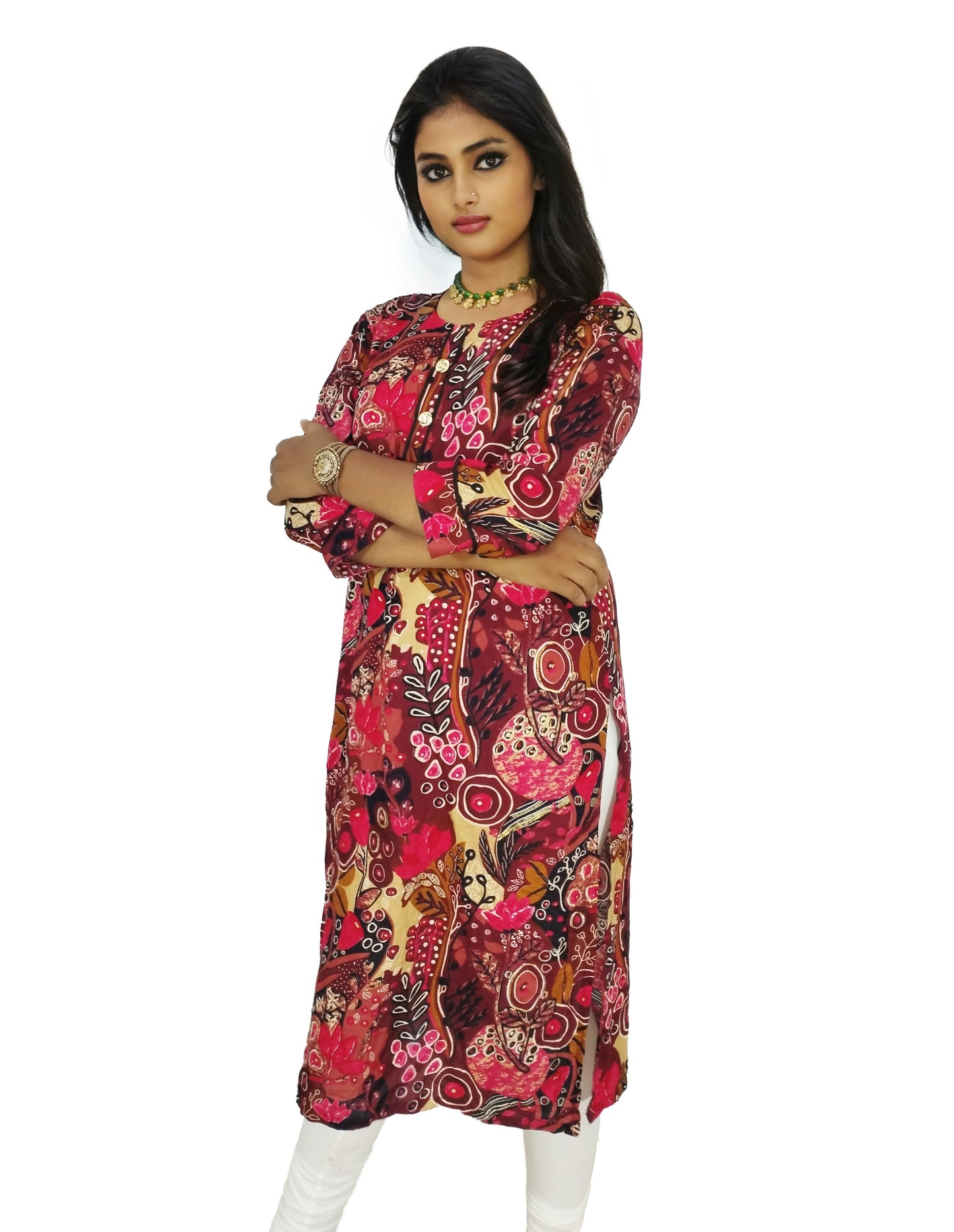 PU Fashion Pure Rayon Red Floral Printed Straight Kurti for Women | Elegant & Stylish Everyday Wear