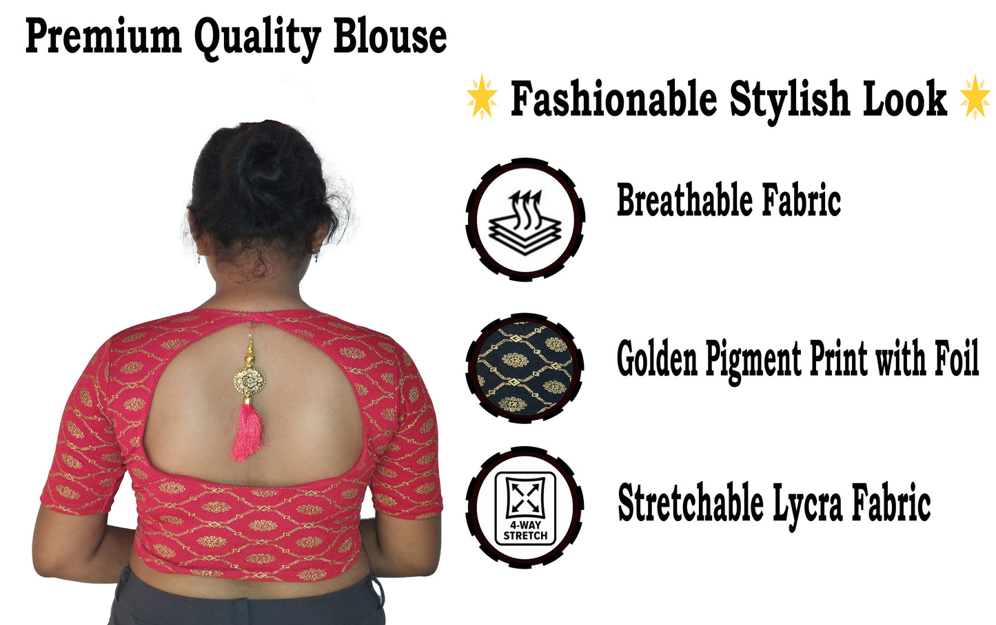 Cotton Lycra Stretchable Readymade Blouse with Fancy Latkan | Soft & Breathable Fabric