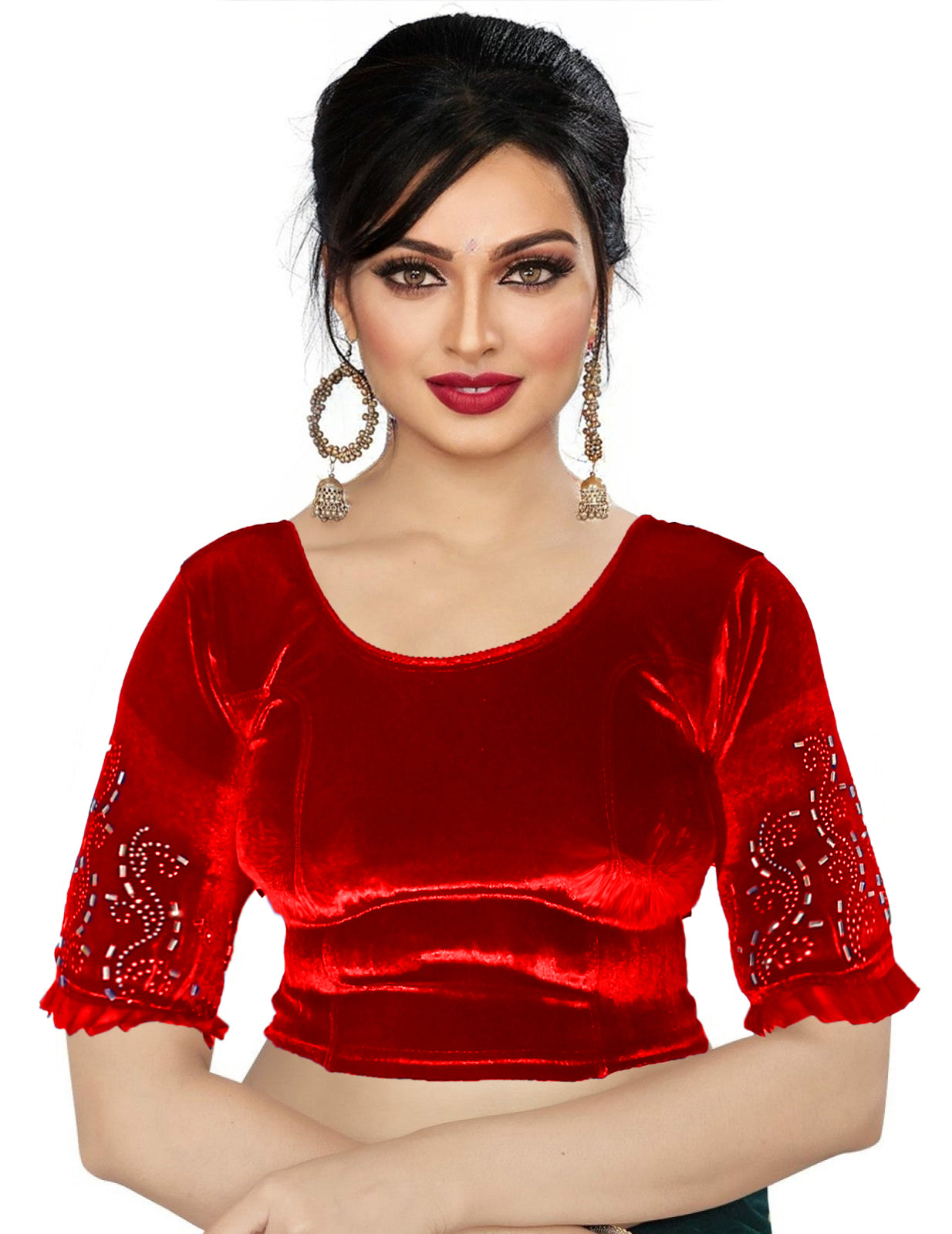 PU Fashion Women's Fancy Velvet Blouse with Golden Shine | Readymade Party Wear Saree Blouse