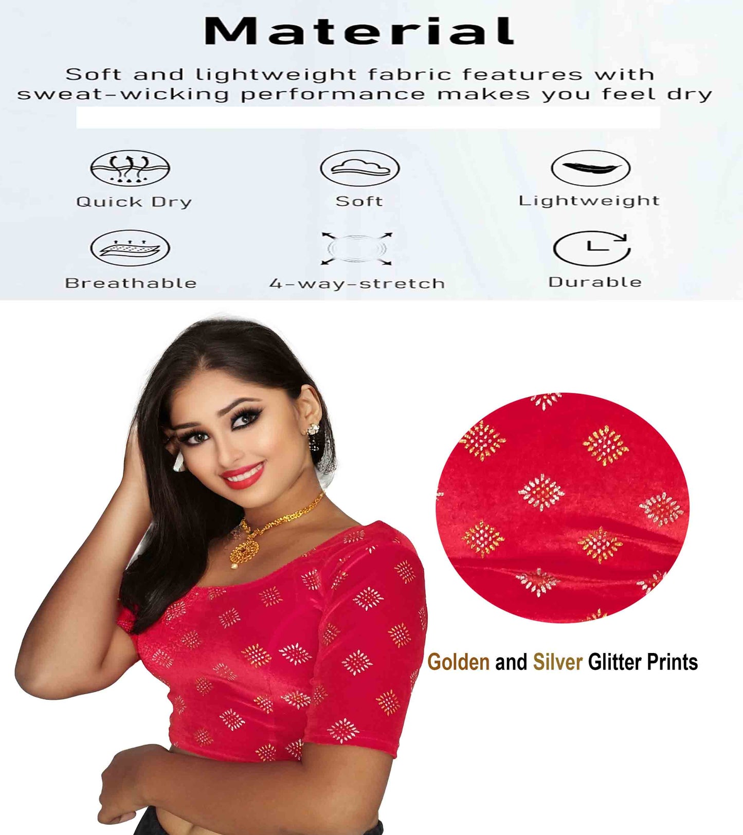 PU Fashion Stretchable Velvet Sequin Blouse for Saree, Lehenga, and Party Wear