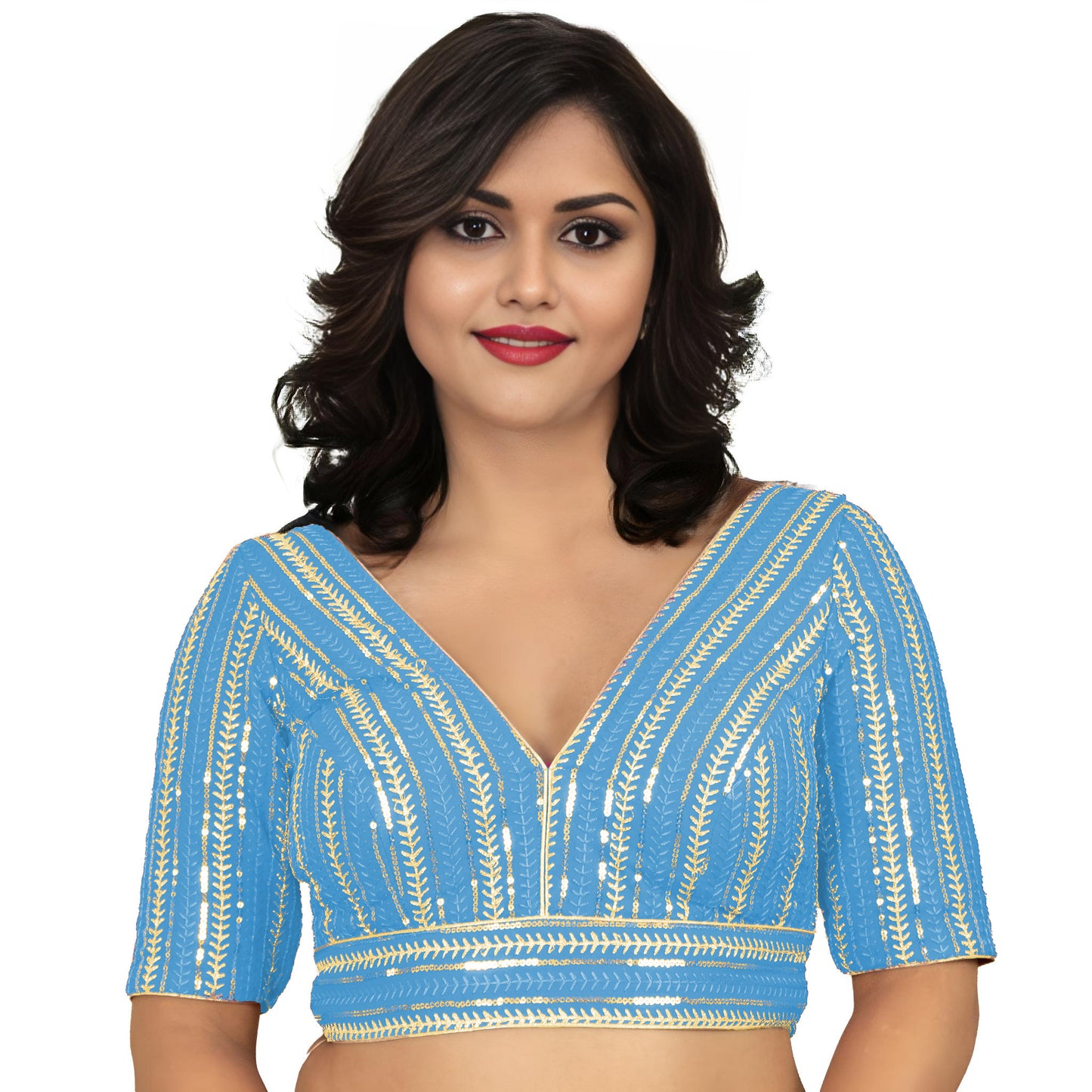 Fancy Designer Blouse with Golden Embroidery – Multiple Colors | PU Fashion