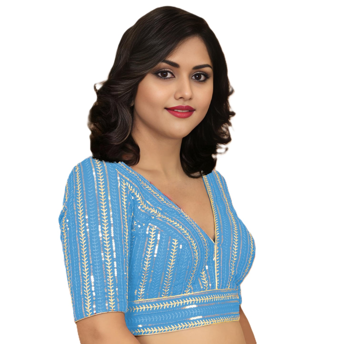 Fancy Designer Blouse with Golden Embroidery – Multiple Colors | PU Fashion