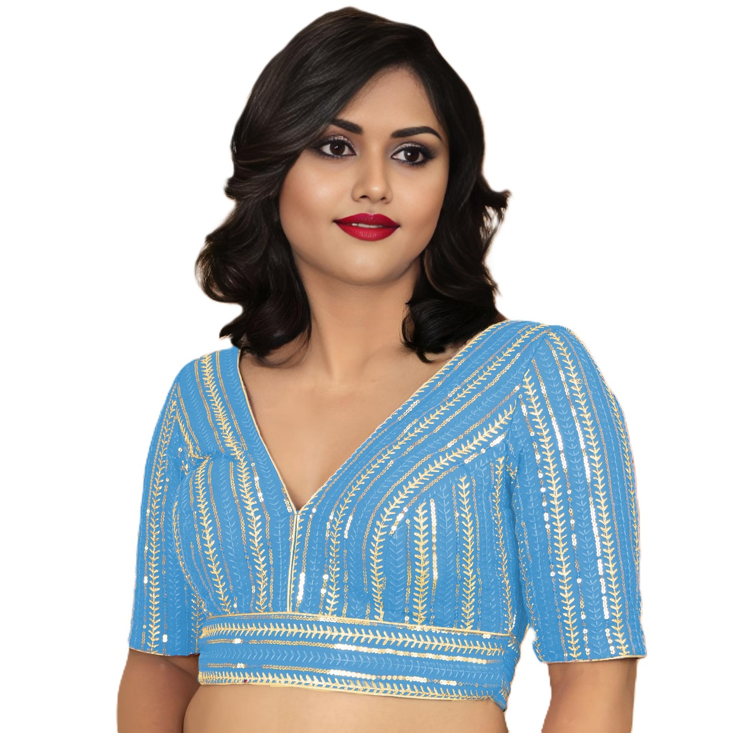 Fancy Designer Blouse with Golden Embroidery – Multiple Colors | PU Fashion