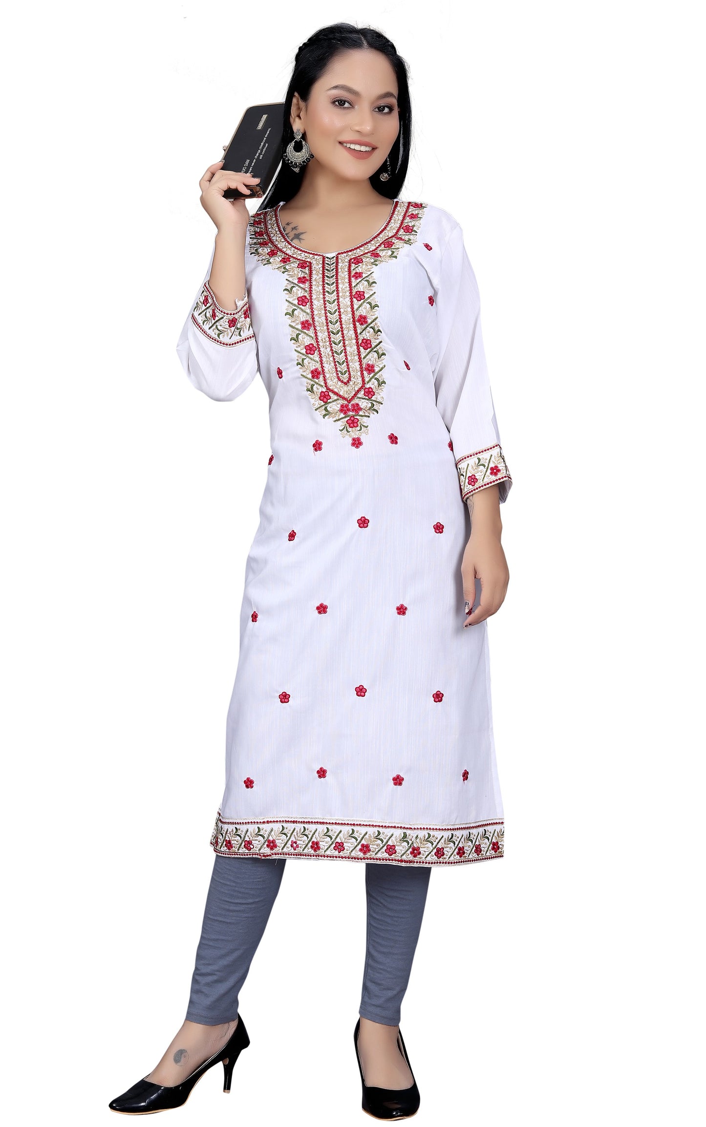 PU Fashion Women's Embroidered Straight Kurti | Elegant Festive & Office Wear