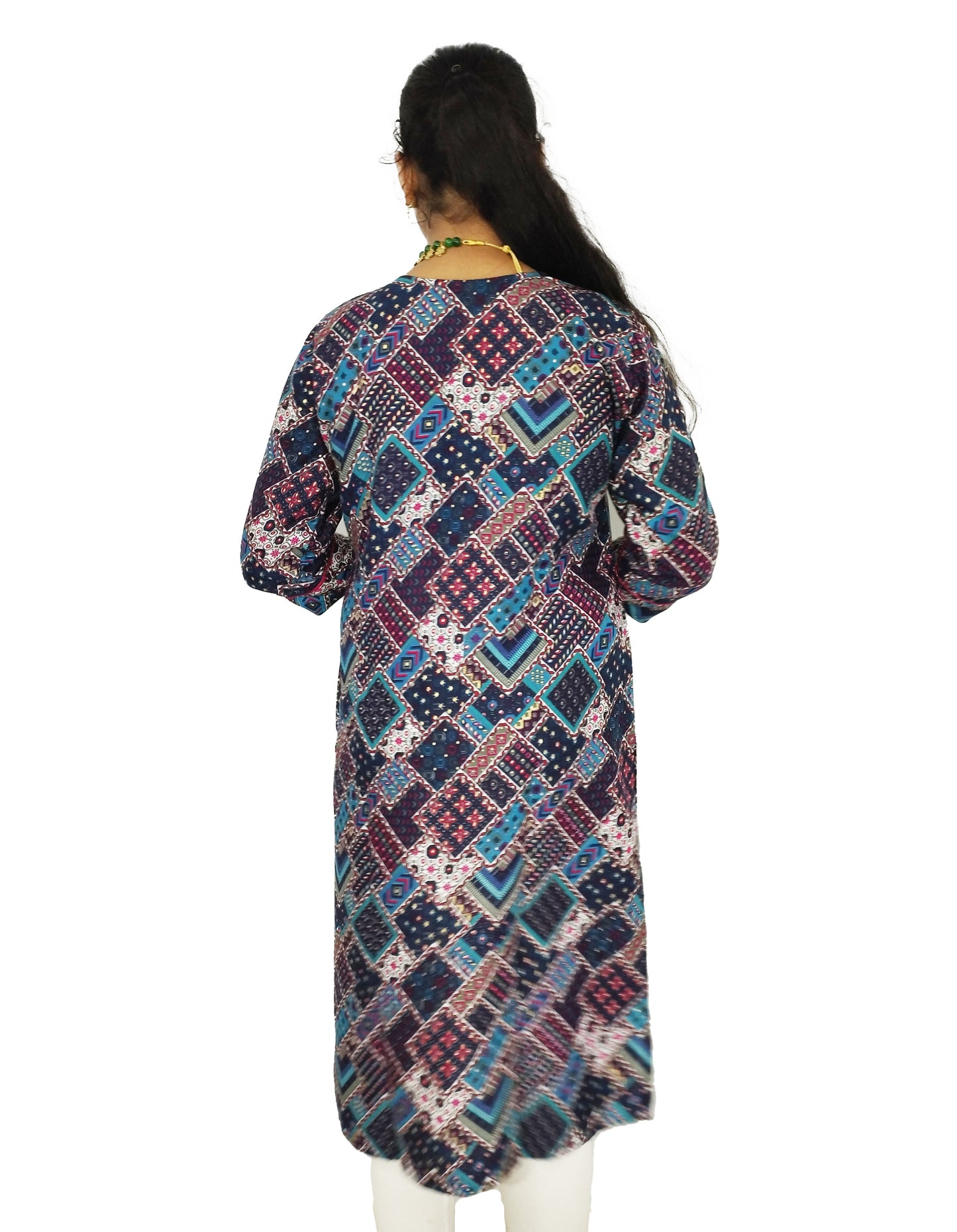 PU Fashion Pure Rayon White-Blue Geometric Printed Kurti for Women | Elegant Daily & Office Wear