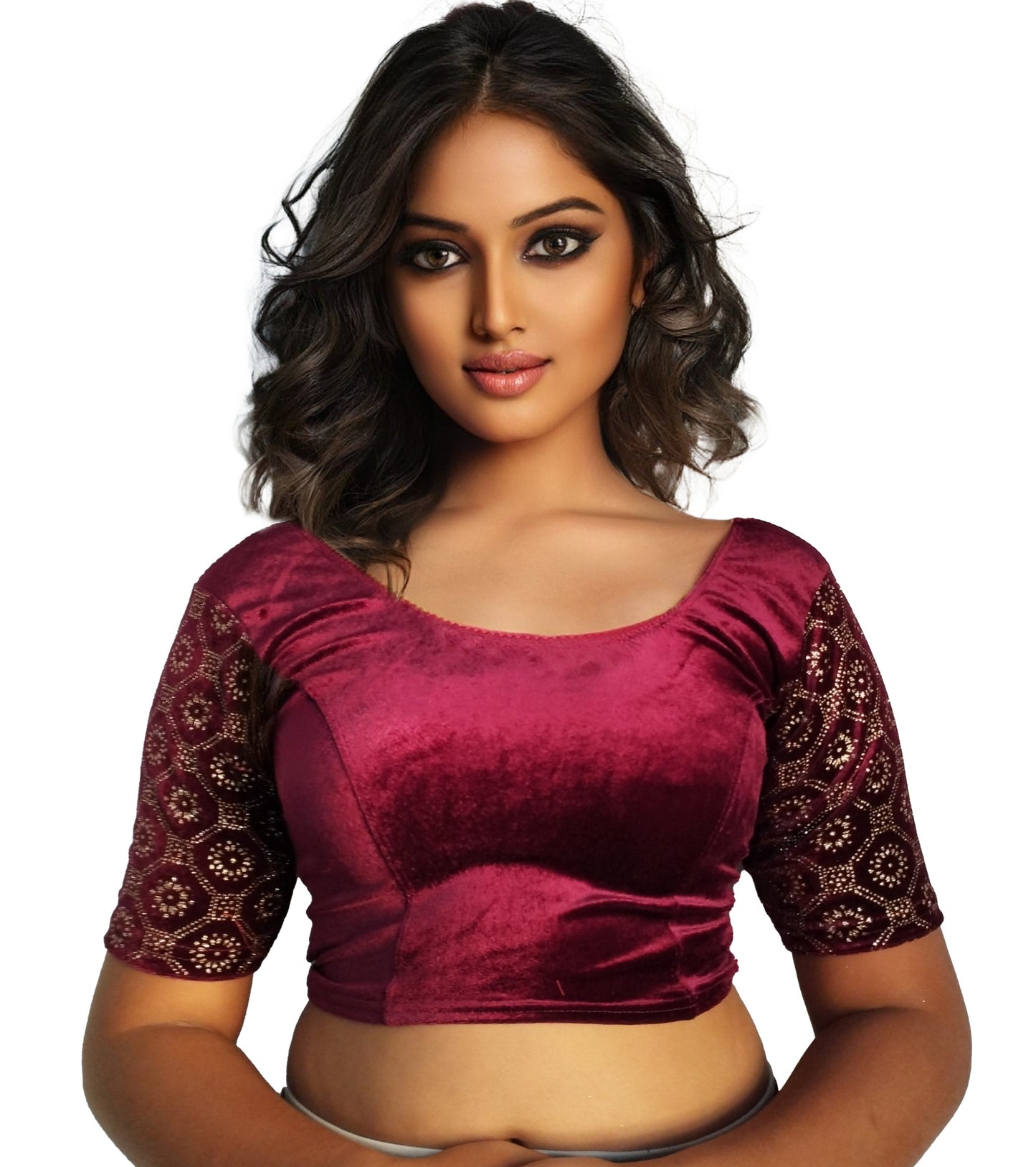 PU Fashion Black Velvet Fancy Blouse with Golden Work | Readymade Designer Blouse for Saree and Lehenga