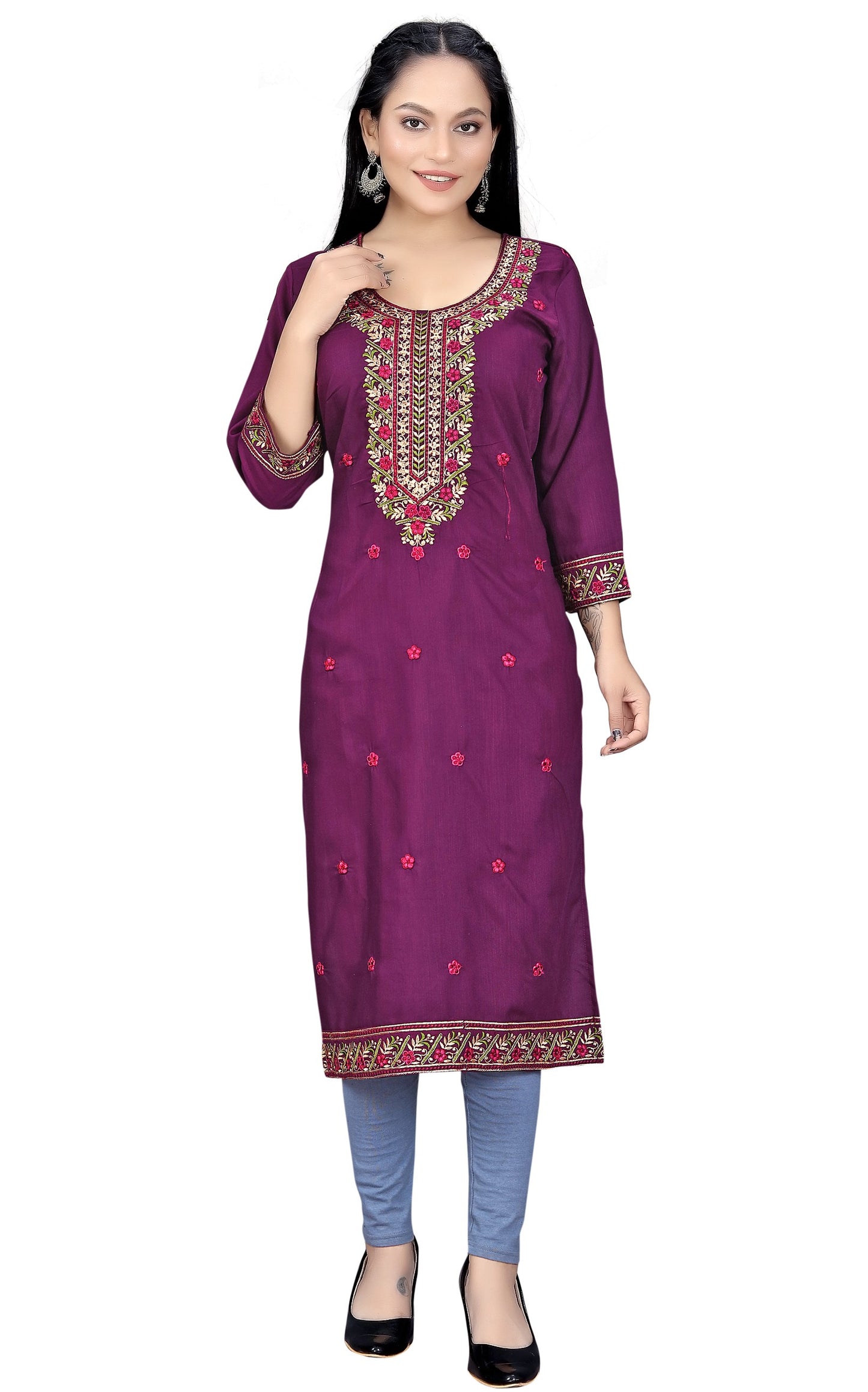 PU Fashion Women's Embroidered Straight Kurti | Elegant Festive & Office Wear