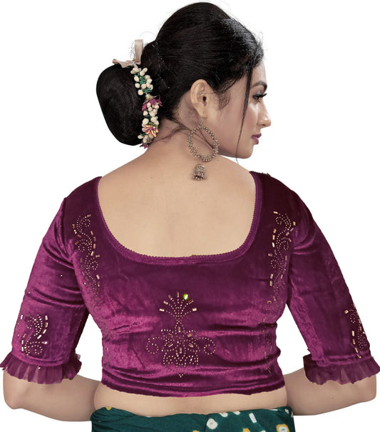 PU Fashion Women's Fancy Velvet Blouse with Golden Shine | Readymade Party Wear Saree Blouse