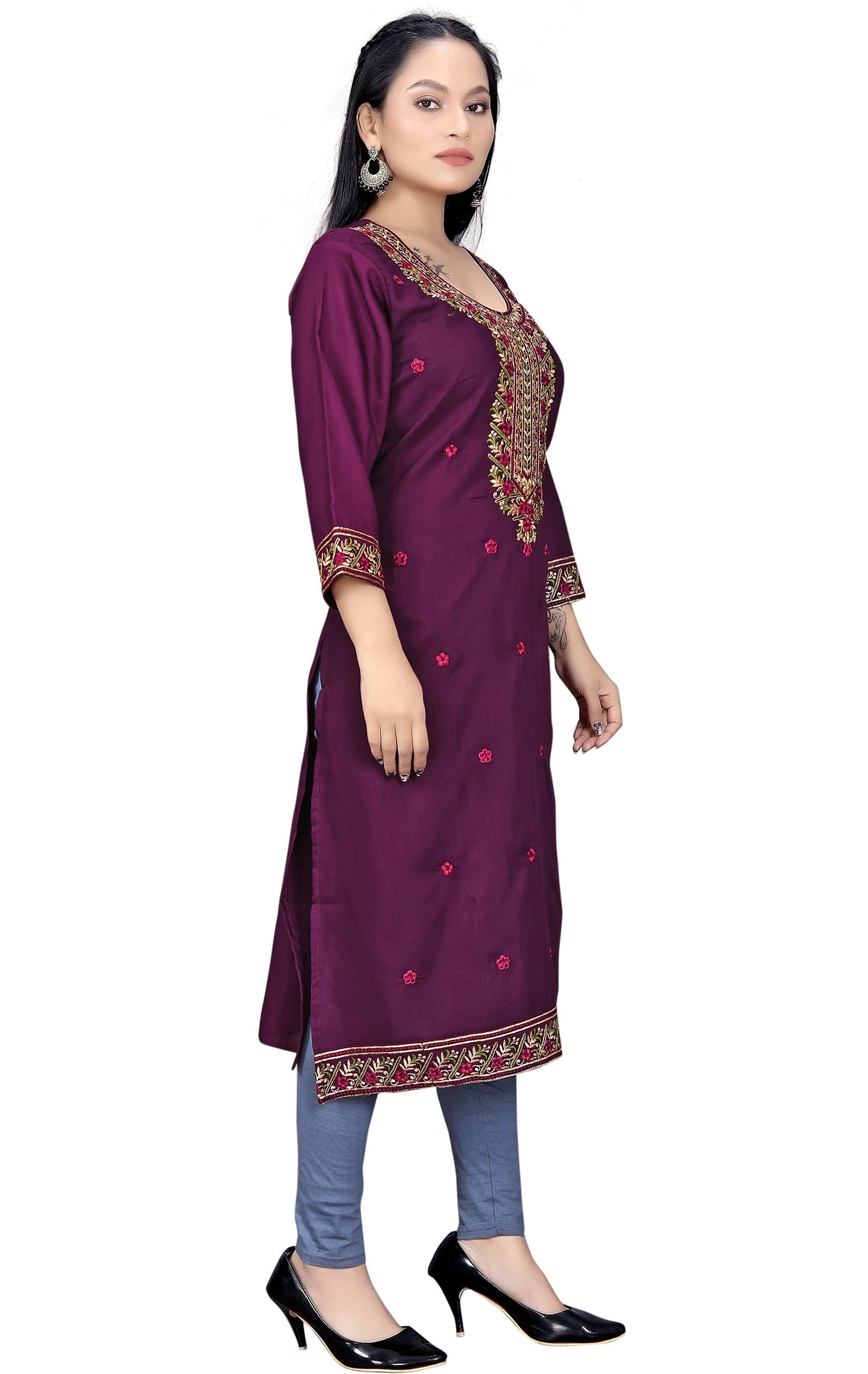 PU Fashion Women's Embroidered Straight Kurti | Elegant Festive & Office Wear