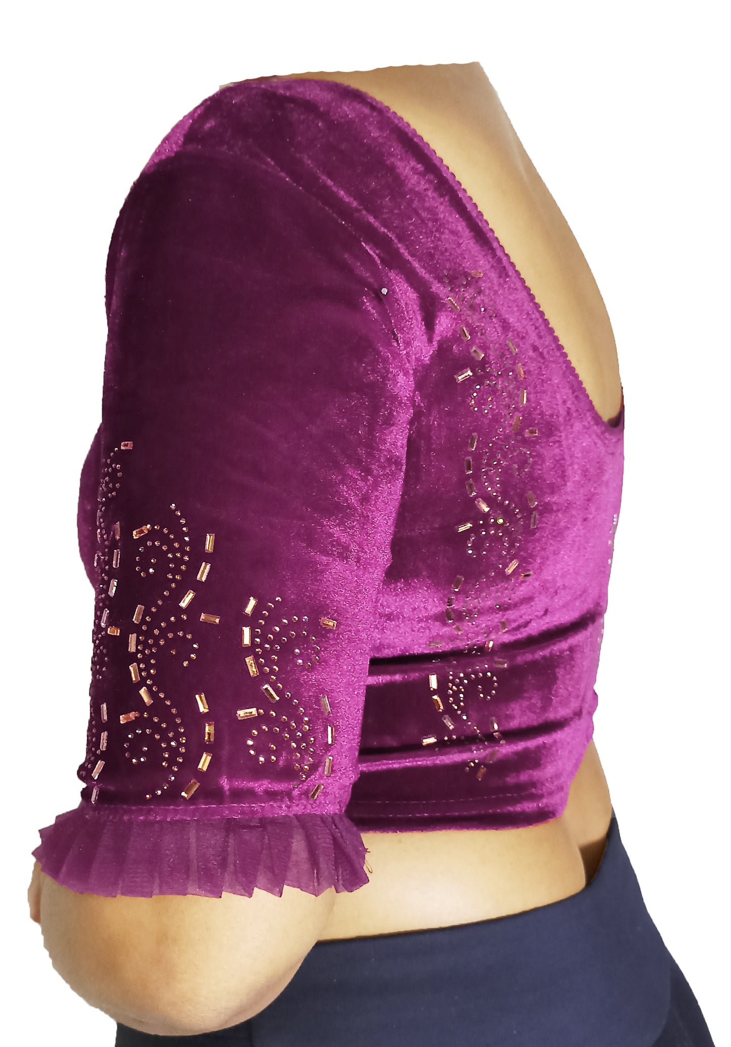 PU Fashion Women's Fancy Velvet Blouse with Golden Shine | Readymade Party Wear Saree Blouse