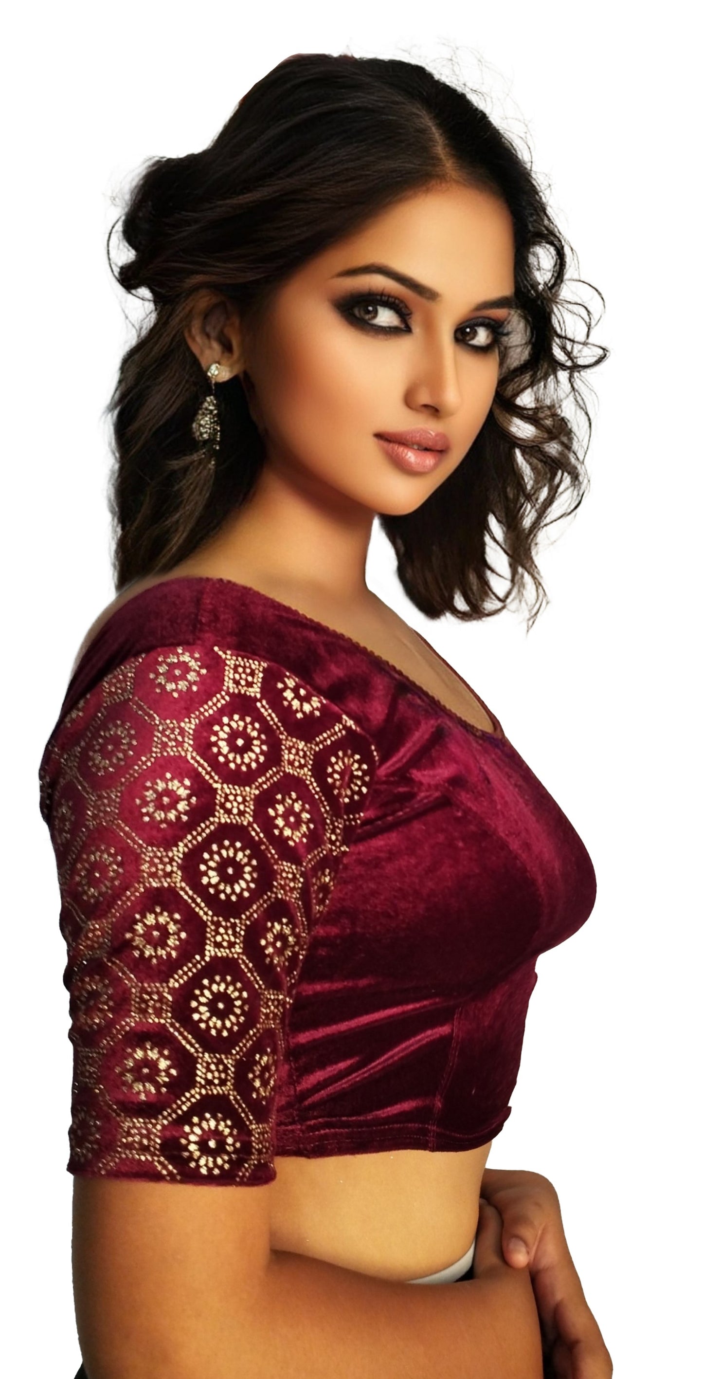 PU Fashion Black Velvet Fancy Blouse with Golden Work | Readymade Designer Blouse for Saree and Lehenga