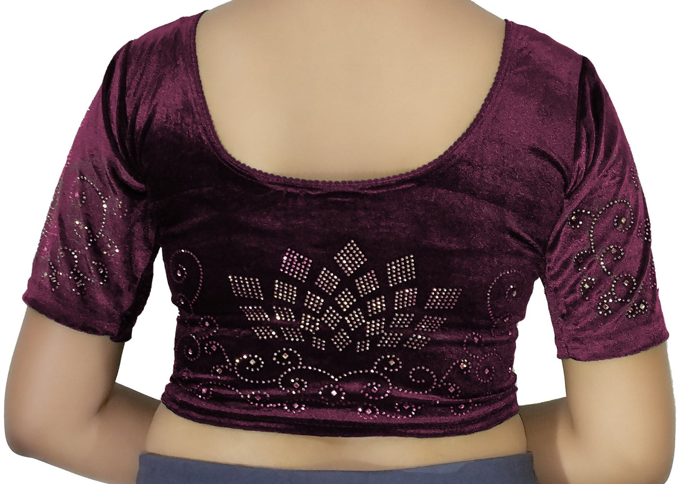 PU Fashion Women's Fancy Velvet Blouse with Stone Work | Stylish Readymade Saree Blouse for Party & Wedding