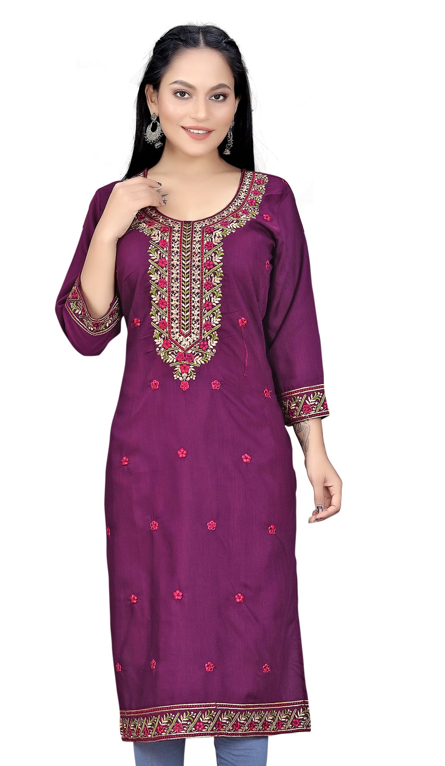PU Fashion Women's Embroidered Straight Kurti | Elegant Festive & Office Wear