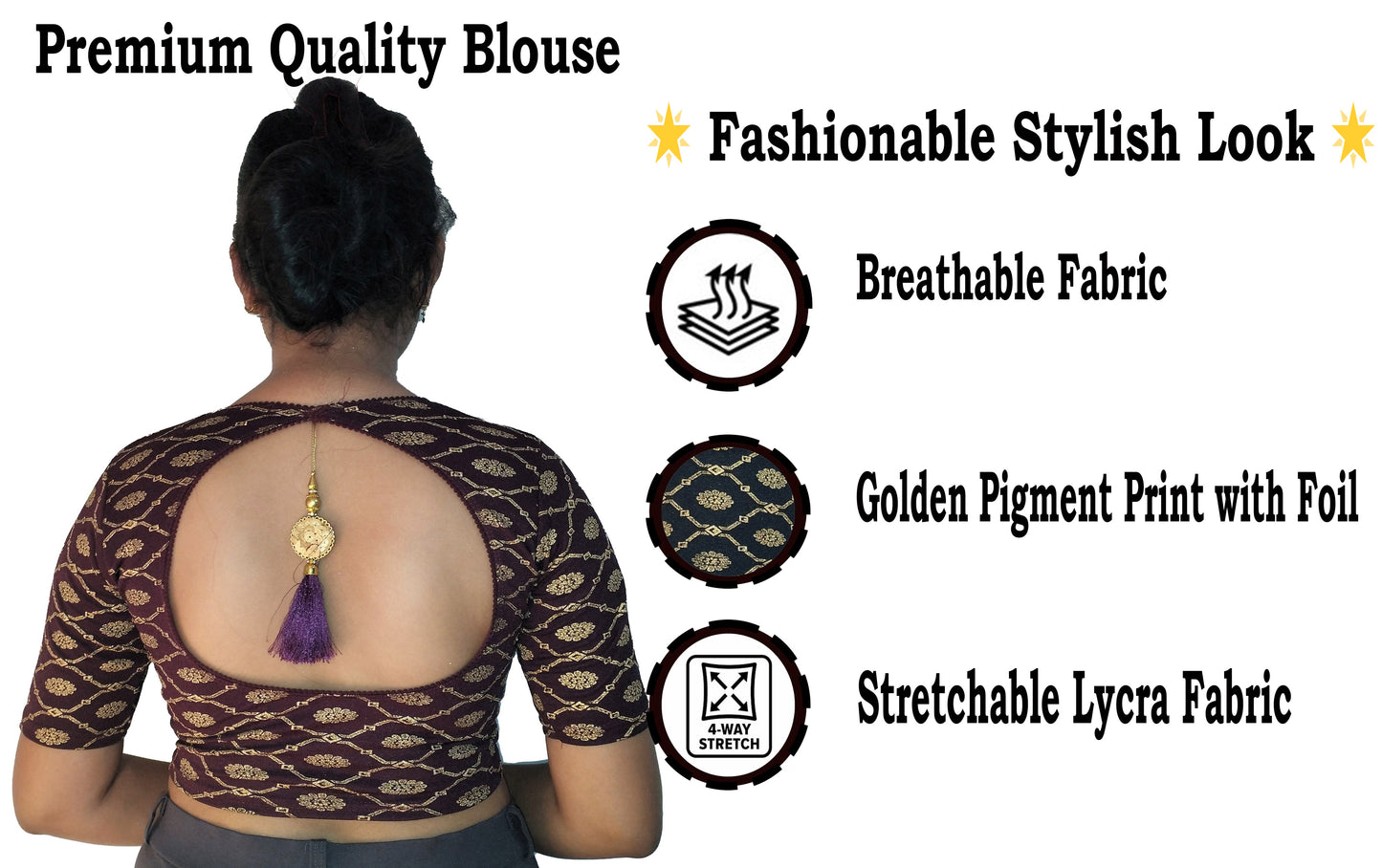 Cotton Lycra Stretchable Readymade Blouse with Fancy Latkan | Soft & Breathable Fabric