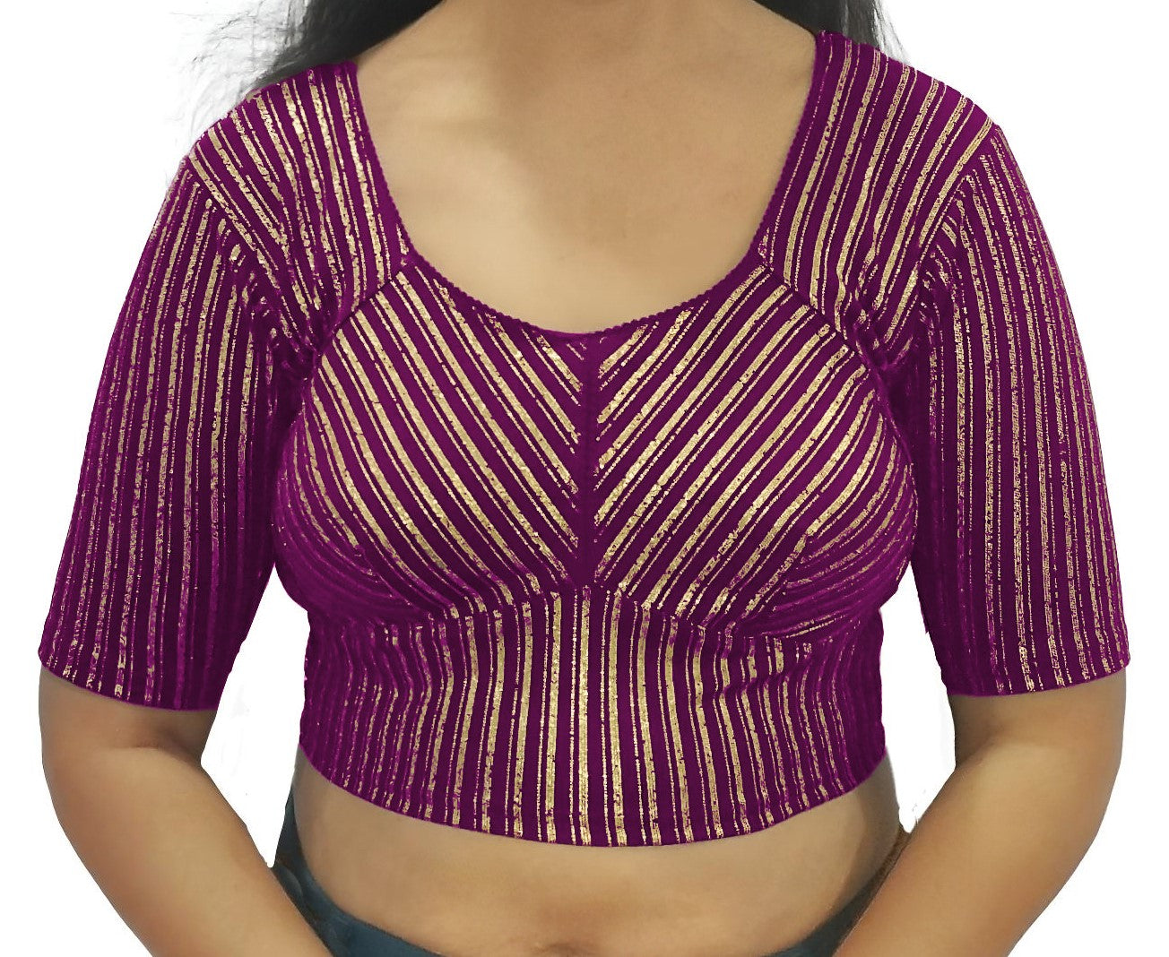 PU Fashion Jacquard Stretchable Saree Blouse | Back Hook & Katroi Design