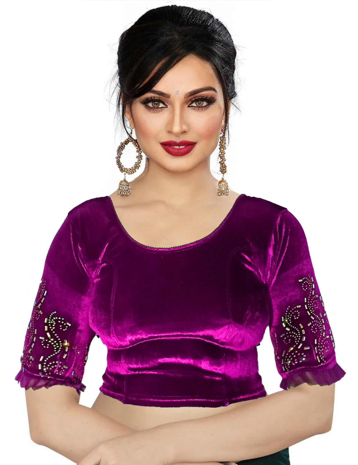 PU Fashion Women's Fancy Velvet Blouse with Golden Shine | Readymade Party Wear Saree Blouse