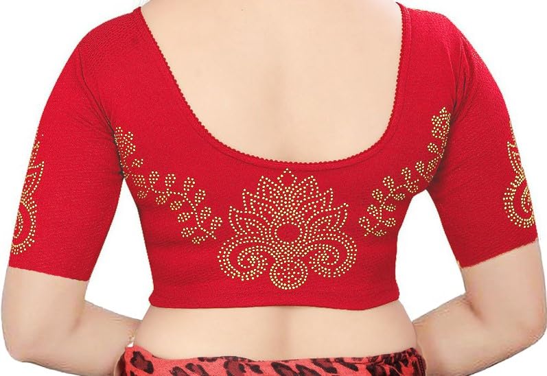 Saree Blouse with Golden Stone Work – Round Neck