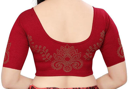 Saree Blouse with Golden Stone Work – Round Neck