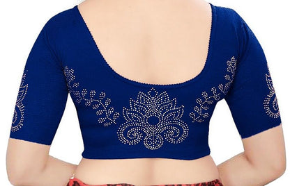 Saree Blouse with Golden Stone Work – Round Neck