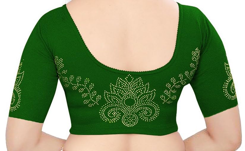Saree Blouse with Golden Stone Work – Round Neck
