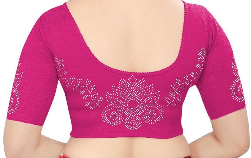 Saree Blouse with Golden Stone Work – Round Neck