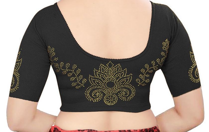 Saree Blouse with Golden Stone Work – Round Neck