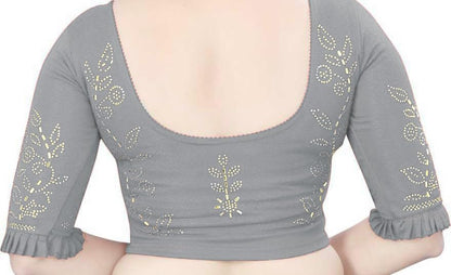 Saree Blouse with Stone Work & Frill Sleeves