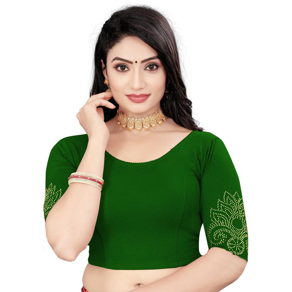 Saree Blouse with Golden Stone Work – Round Neck
