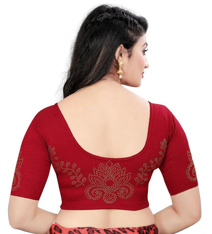 Saree Blouse with Golden Stone Work – Round Neck