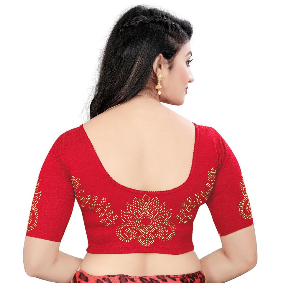 Saree Blouse with Golden Stone Work – Round Neck