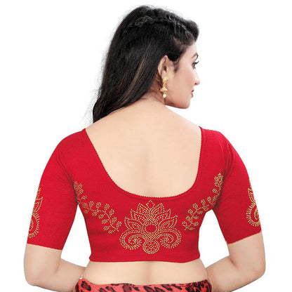 Saree Blouse with Golden Stone Work – Round Neck
