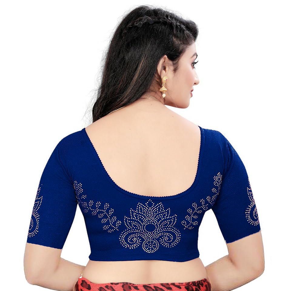 Saree Blouse with Golden Stone Work – Round Neck