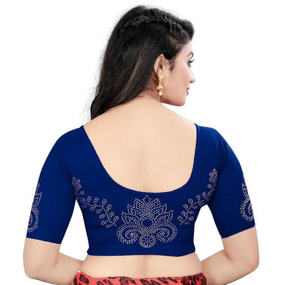 Saree Blouse with Golden Stone Work – Round Neck
