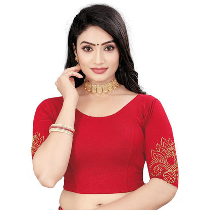 Saree Blouse with Golden Stone Work – Round Neck