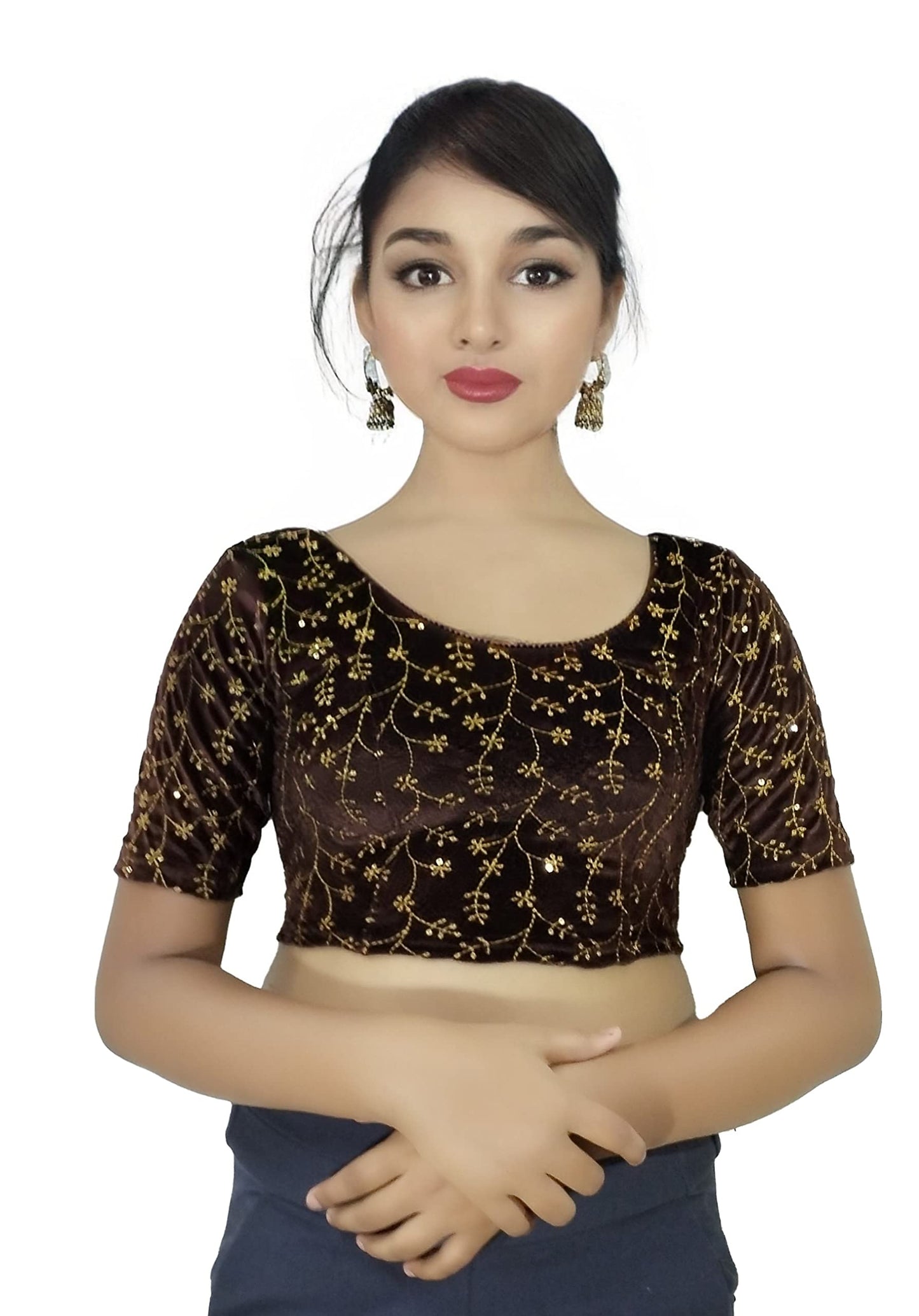 Velvet Saree Blouse with Golden Embroidery